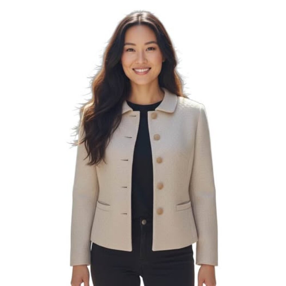 Petite Sophisticate Blazer Textured Button Front Career Jacket Size 12 Quiet Lux